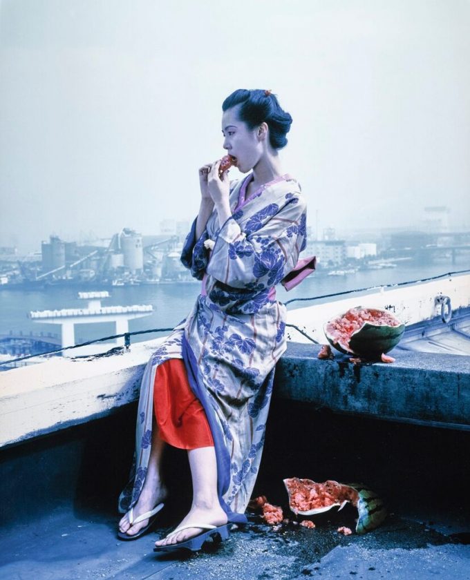 Galleria13, Nobuyoshi Araki, woman with watermelon on rooftop