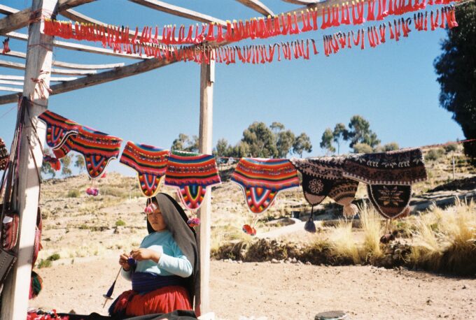 Taquile island, local vendor at handcraft market